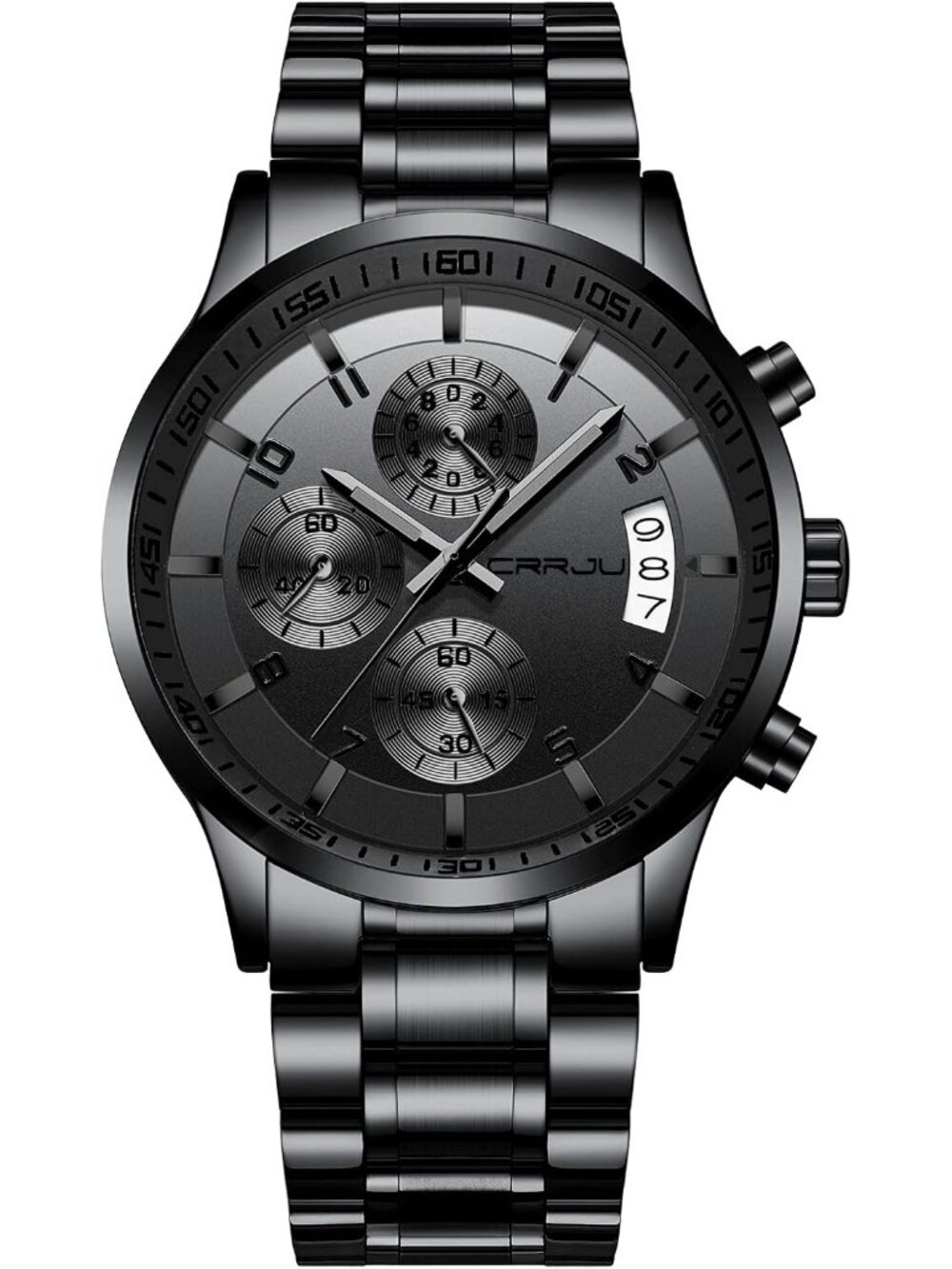 Men's All Black Analog Quartz Stainless Steel Waterproof Chronograph Wrist Watch